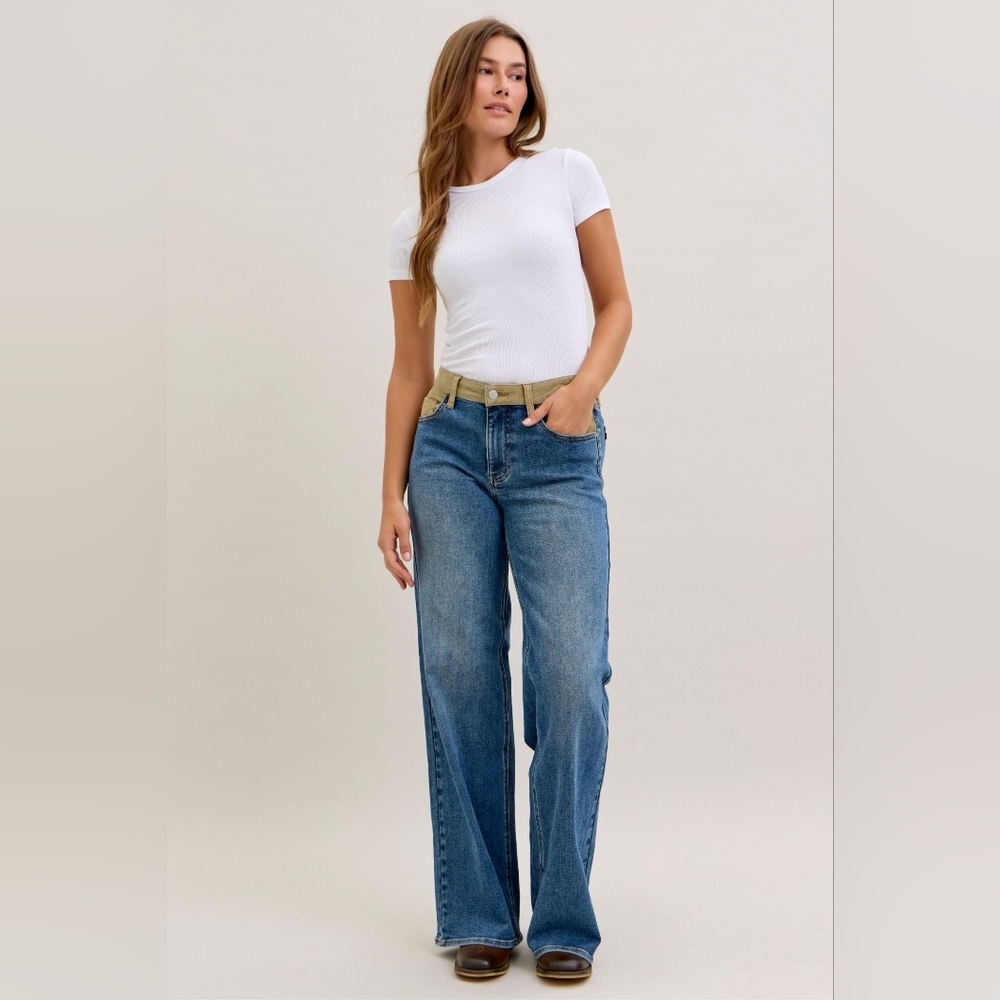Judy Blue MR Medium Wash Straight Leg Jeans Column Corduroy Western Various NEW